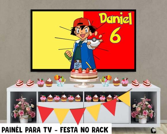 Painel de Festa para TV Pokémon Festa no Rack - Digital