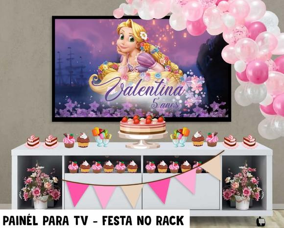 Painel de Festa para TV Rapunzel Festa no Rack - Digital