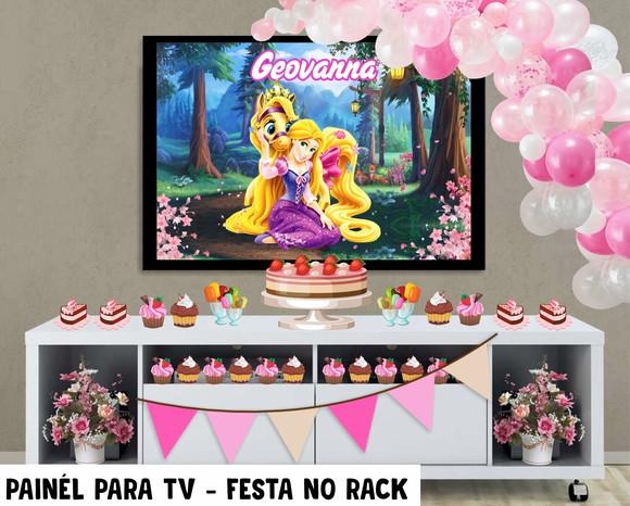 Painel de Festa para Tv Rapunzel Festa no Rack - Digital