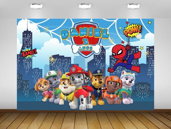 Painel de Festa Patrulha Canina e Homem Aranha 1,50x1m