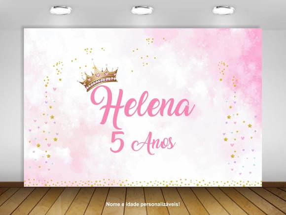 Painel de Festa Princesa Coroa Fundo Rosa 2,40x2m