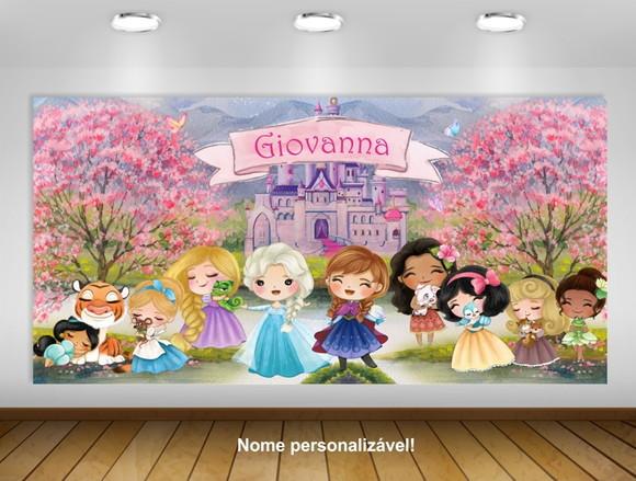 Painel de Festa Princesas Disney com Elsa e Anna 2x1m