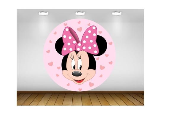 Painel de Festa Redondo Minnie Rosa 1m