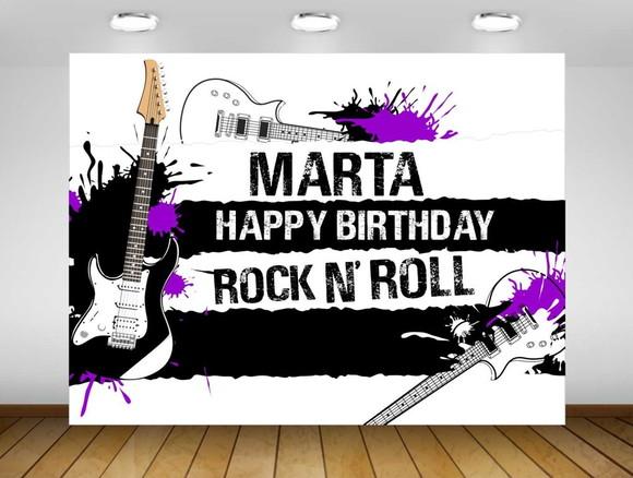 Painel de Festa Rock And Roll Preto e Roxo 2x1,50m
