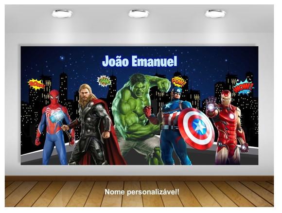 Painel de Festa Vingadores Hulk Thor Homem de Ferro