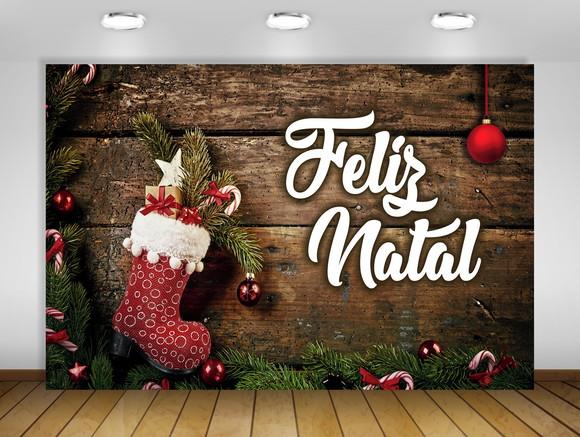 Painel de Natal Feliz Natal Madeira 2x1,50m