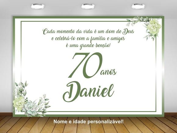 Painel Floral 70 Anos Verde 1,50x1m - Impressão Lona