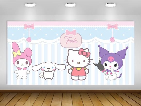 Painel Hello Kitty Kuromi My Melody Cinnamoroll 2x1m