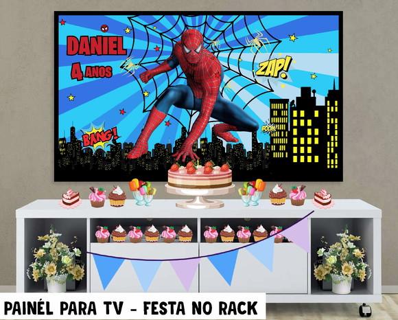Painel Homem Aranha Festa no Rack
