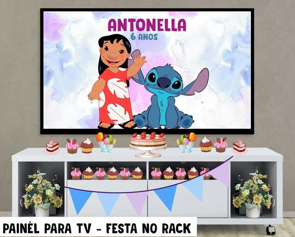 Painel Lilo e Stitch para Tv Festa no Rack