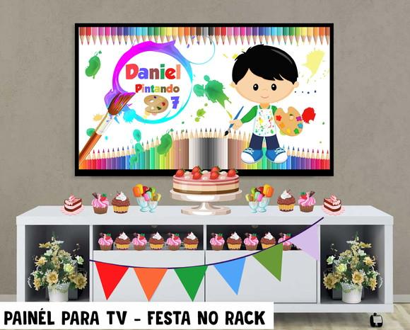 Painel para TV Pintando o sete Festa no Rack - Digital