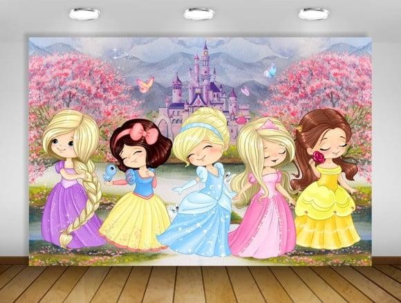 Painel Princesas Disney Aquarela Baby Bebê 1,50x1m
