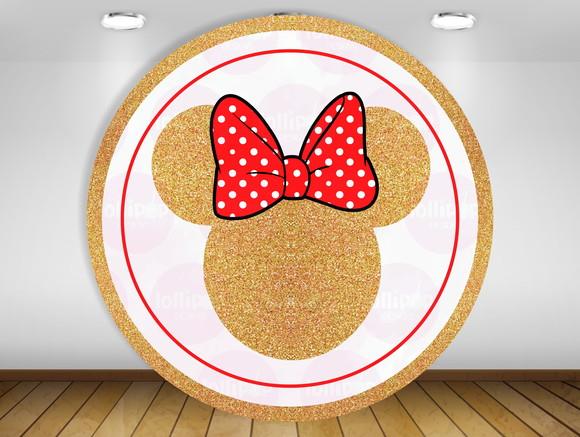 Painel Redondo Minnie Dourado e Vermelho