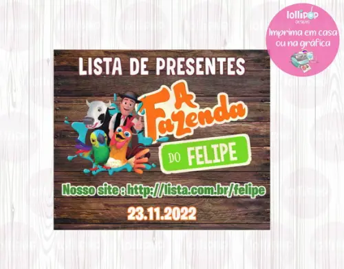 a Fazenda do Zenon Tag Lista de Presentes - Digital