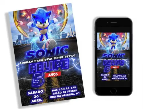 Convite Sonic Hedgehog Digital