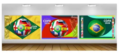 Kit 3 Painéis de Copa 2026 de Seleções do Mundo Eua 3x2m