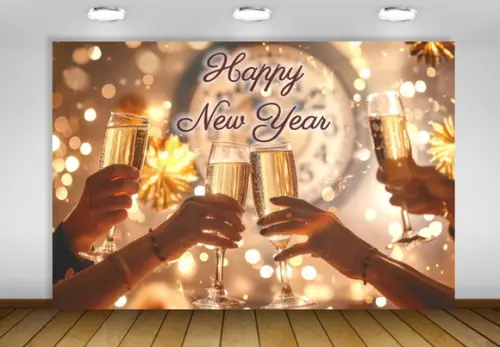Painel Ano Novo 2026 Réveillon Brindando Champagnes 3x2m