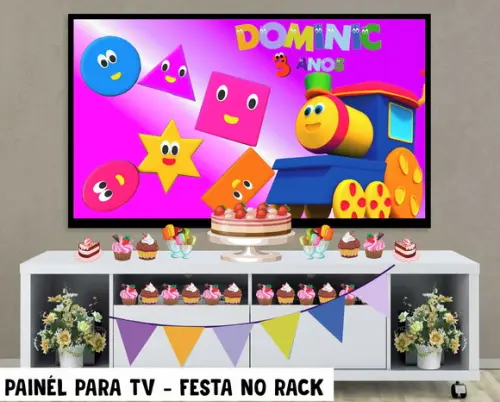 Painel bob o trem Festa no Rack - Digital