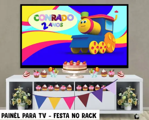 Painel bob o trem Festa no Rack - Digital