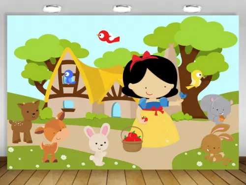 Painel branca de neve baby bebê bosque encantando
