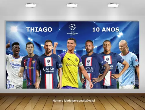 Painel Champions Liga Neymar Messi Cristiano 1x0,80m