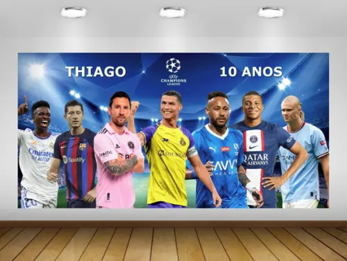 Painel Champions Neymar Messi Mbappe Cristiano 2x1m