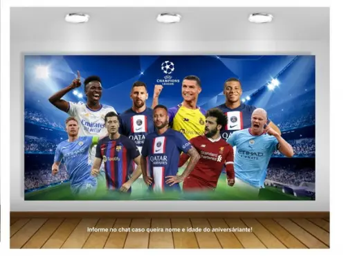 Painel Champions Neymar Messi Mbappe Cristiano 2x1m