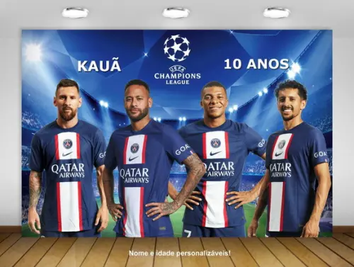 Painel Champions Psg Messi Neymar Mbappe 2x1,50m