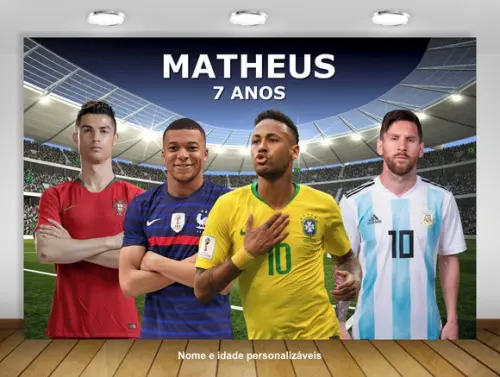 Painel Copa Seleção Neymar Messi Mbappé Ronaldo