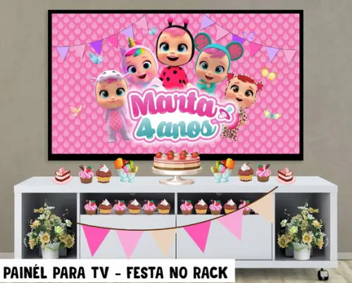 Painel cry babies para TV Festa no Rack