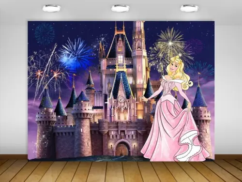 Painel de Festa Aurora Aquarela Castelo Disney