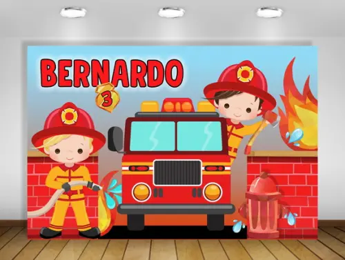 Painel de festa bombeiros 1,50x1m