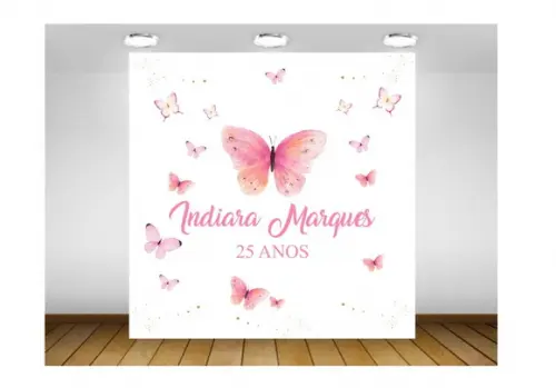 Painel de Festa Borboletas Rosas Aquarela 1,50x1m