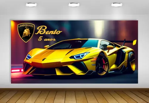 Painel de Festa Carros Importados Lamborghini Amarela 2x1m