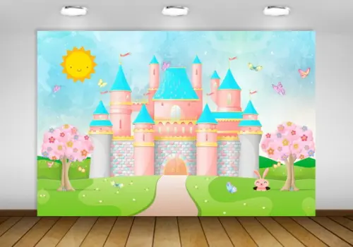 Painel de Festa Castelo Disney Aquarelado 1,50x1m