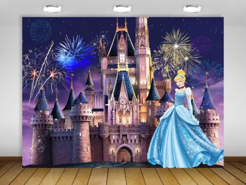 Painel de Festa Cinderela Castelo Disney 3x2m