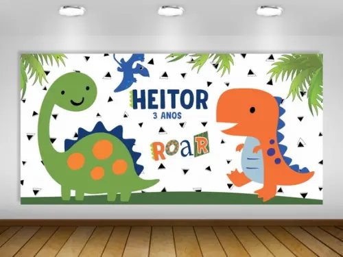 Painel de Festa Dinossauro Amigo Azul Menino 2x1m