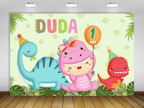 Painel de festa Dinossauro Amigo Rosa Menina