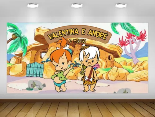 Painel de Festa Flintstones Pedrita Bam Bam 2x1m