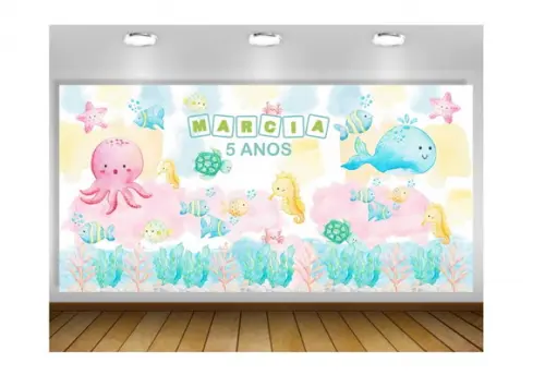 Painel de Festa Fundo do Mar Aquarela 2x1m