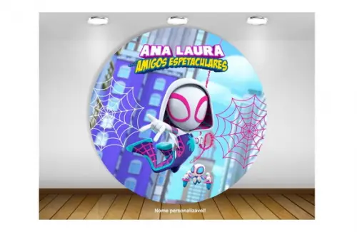Painel de Festa redondo Gwen Aranha Fanstasma Spidey