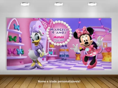 Painel de Festa Minnie e Margarida Boutique 1,50x0,75m