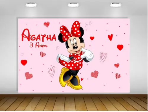 Painel de Festa Minnie Rosa e Vermelho