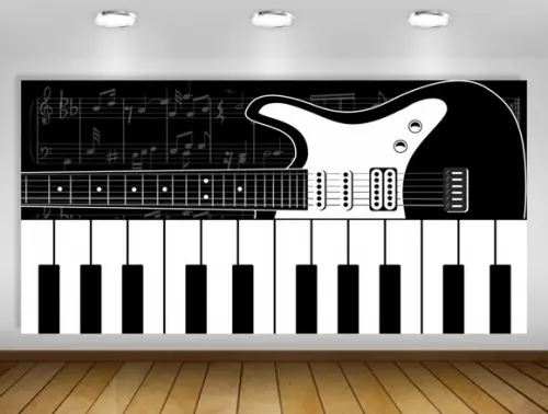 Painel de Festa Musical Guitarra Teclado Notas Musicais 2x1m