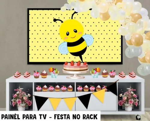 Painel de Festa para TV abelinha Festa no Rack - Digital