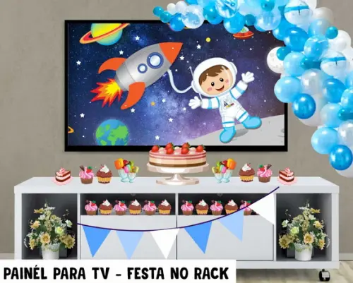 Painel de Festa para TV Astronauta Festa no Rack - Digital