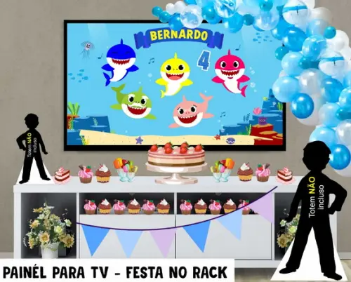 Painel de Festa para TV baby shark Festa no Rack - Digital