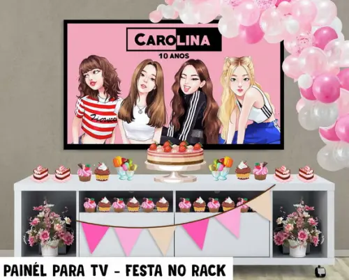 Painel de Festa para TV Black Pink no Rack - Digital