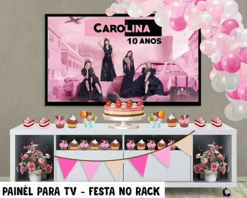 Painel de Festa para TV Black Pink no Rack - Digital