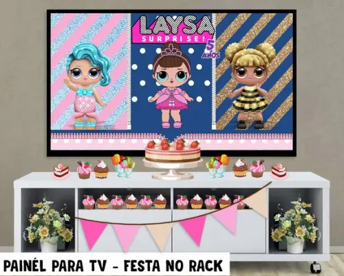 Painel de Festa para TV Bonecas LOL Festa no Rack - Digital